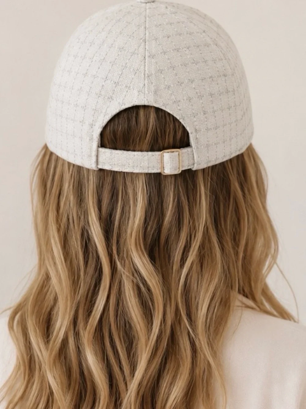 Textured Cream Baseball Cap with Chain Trim - Picture 2 of 2